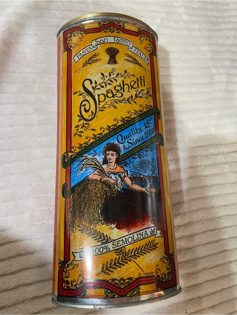 Vintage PastaTIN LITHO Metal Can SAN REMO Spaghetti Semolina Advertising 11.5”